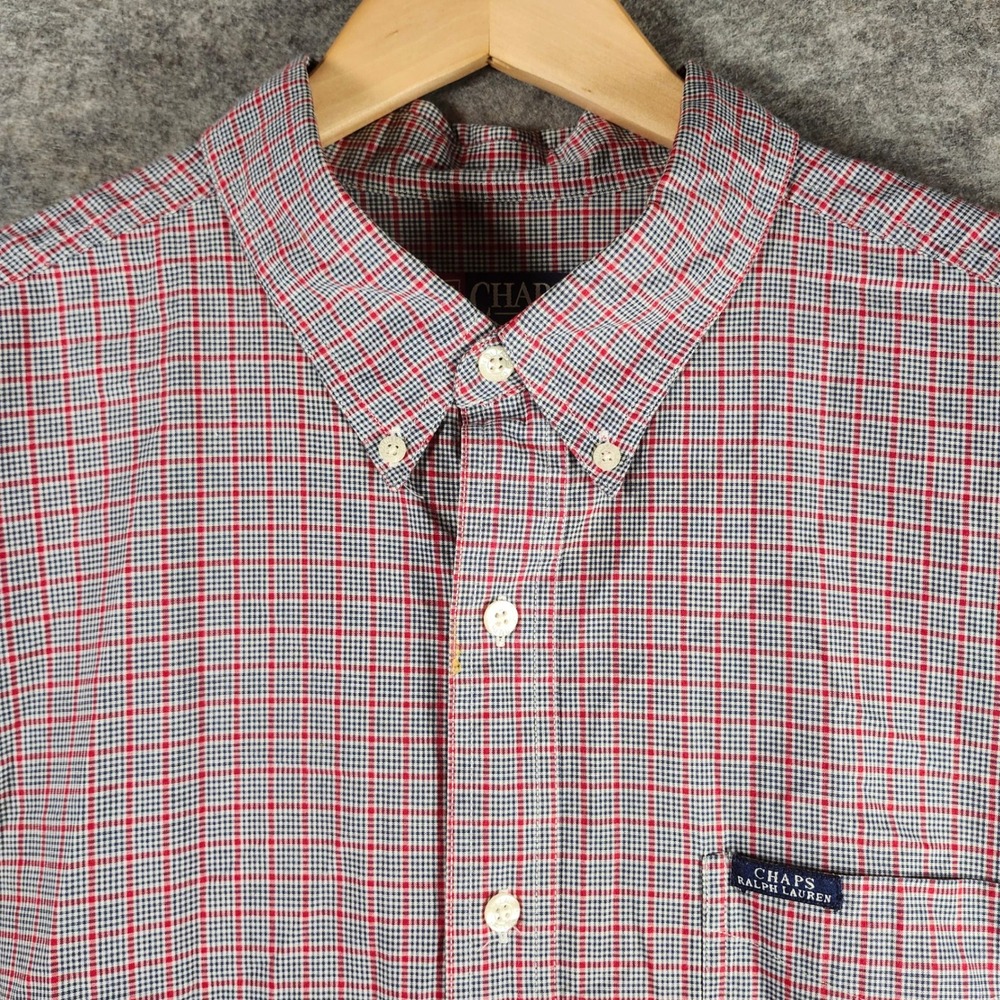 VTG Chaps Ralph Lauren Men Plaid Button Down Shirt Red Blue White Size XL Casual